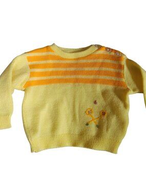True Vintage Baby Sweater 9M Soft Spun Yellow Orange Striped Knit Japan 1960s
